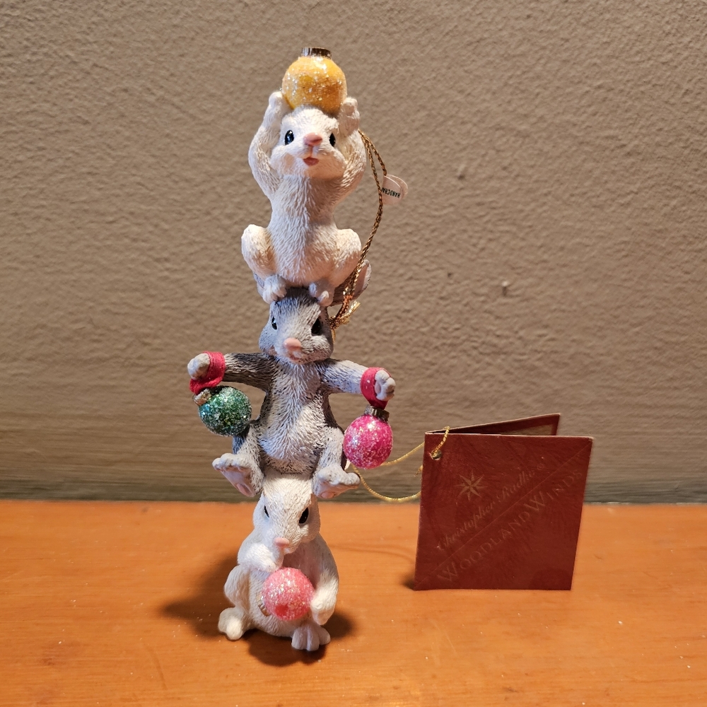Christopher Radko Tiny Totem Trio Woodland Winds Bunnies Ornament 1999 In Box